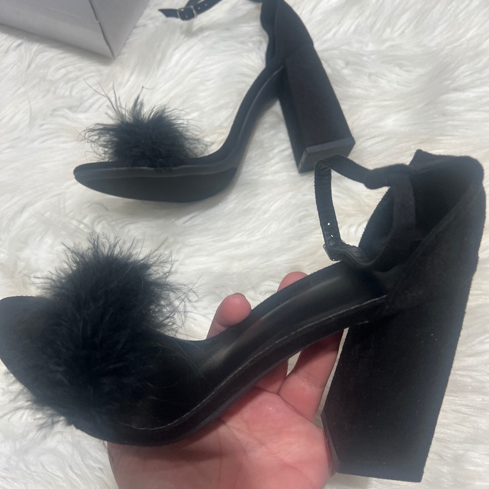 Furry black chunky heels women’s size 11 new with box